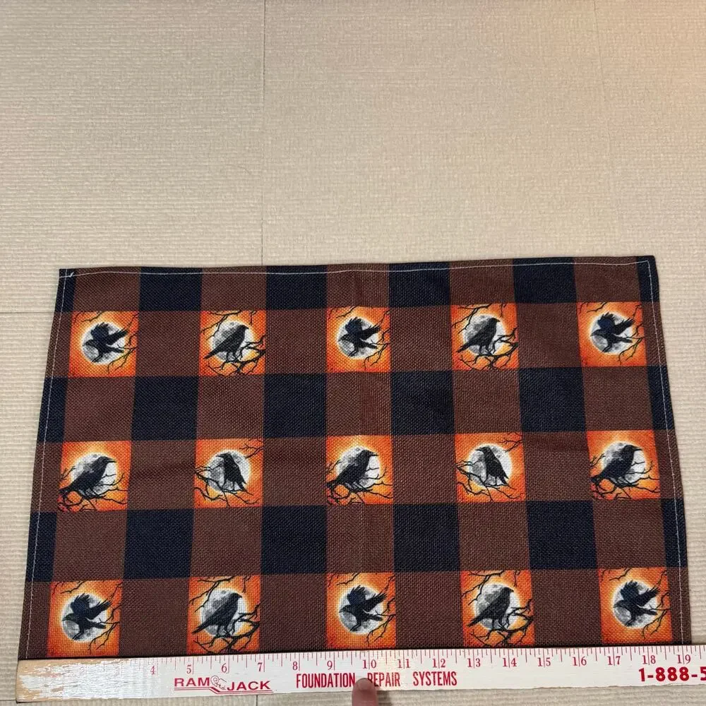 Halloween Crow Placemats (5) Buffalo Plaid Full Moon Raven Gothic Autumn Fall